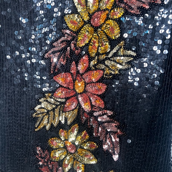 Stenay Vintage 100% Silk Black Sequin Floral Blouse Women's Size Small - Picture 4 of 7